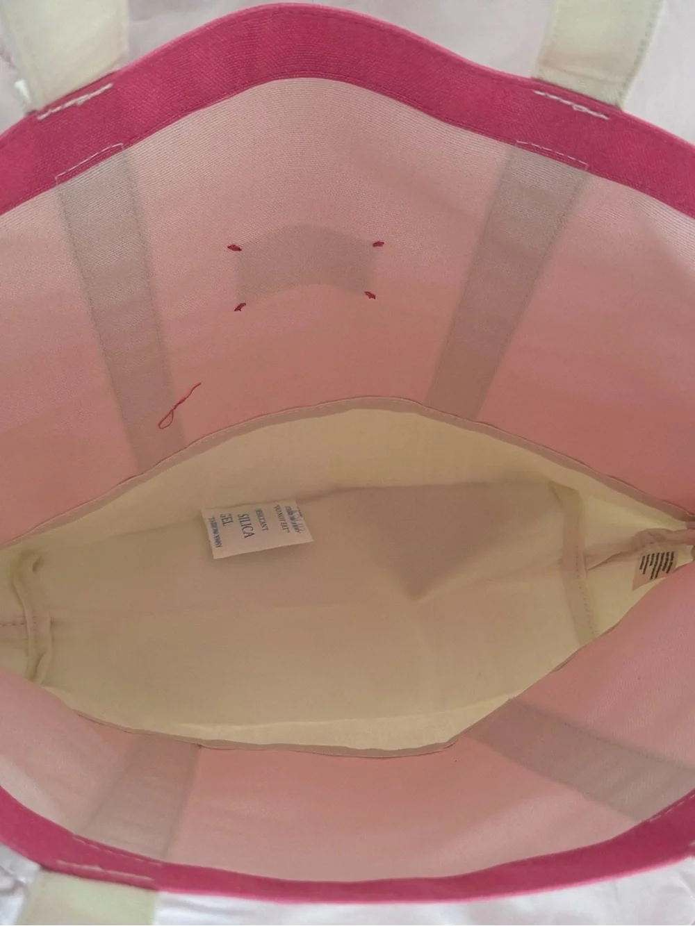 NWT Lancôme Pink Canvas Tote Bag with Cream Trim, size 17x12 boho beach Barbie - Picture 6 of 9
